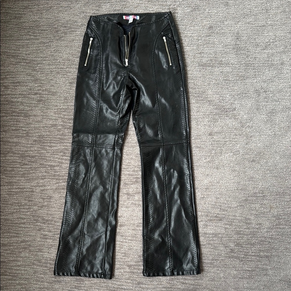 Black Faux Leather Pants with Zipper Details